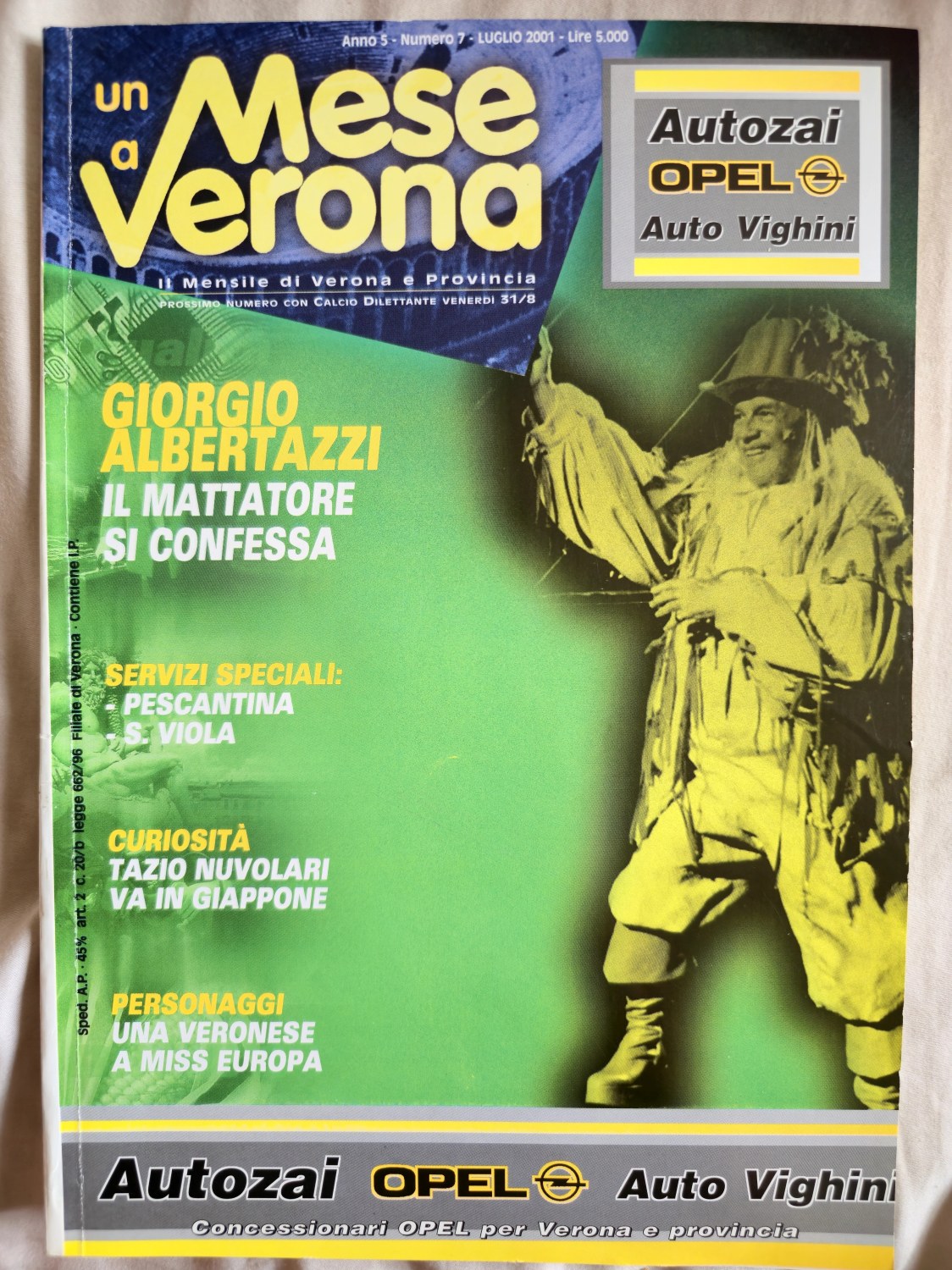 Un Mese a Verona magazine cover, Anno 5 Numero 7, Luglio 2001