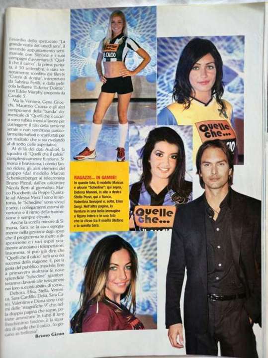 Quelli Che Il Calcio schedine feature, byline Bruno Giron, listing the nine schedine including Valentina