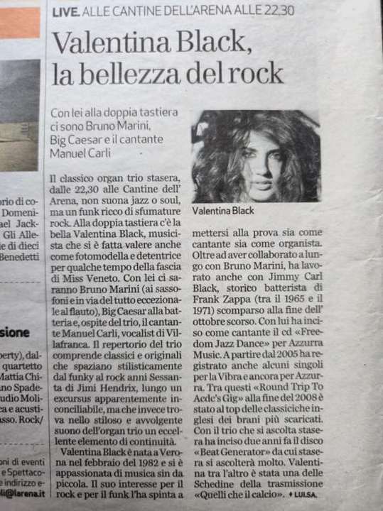 Valentina, la bellezza del rock article, L'Arena, 27 February 2009