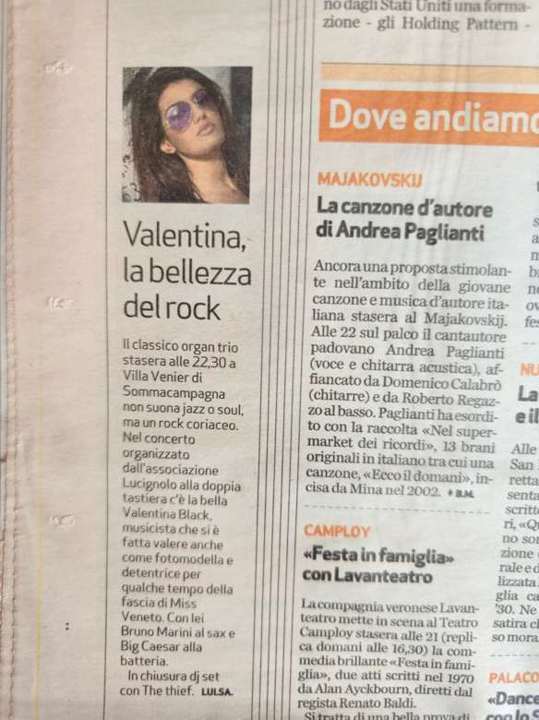 Valentina, la bellezza del rock trafiletto, L'Arena, 24 January 2009