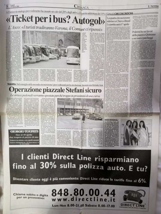 L'Arena full newspaper page, Cronaca, 29 March 2004, page 8