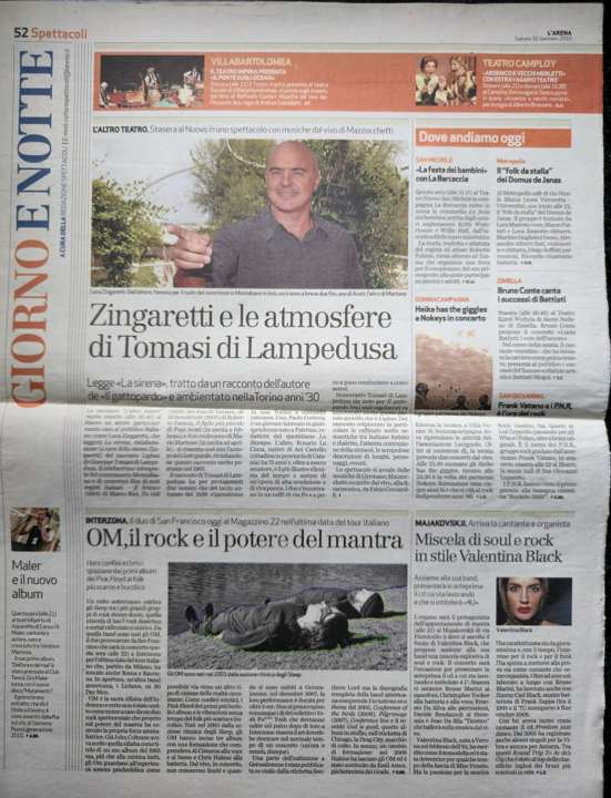 L'Arena full newspaper page, Giorno e Notte, 30 January 2010, page 52