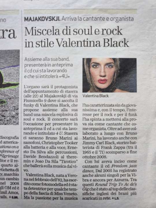Miscela di soul e rock in stile Valentina Black article, L'Arena, 30 January 2010