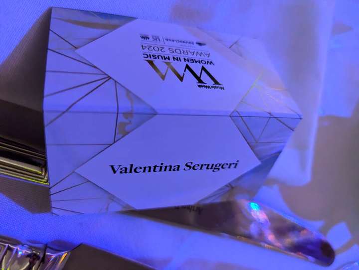 Table place card reading Valentina Serugeri, Music Week Women in Music Awards 2024